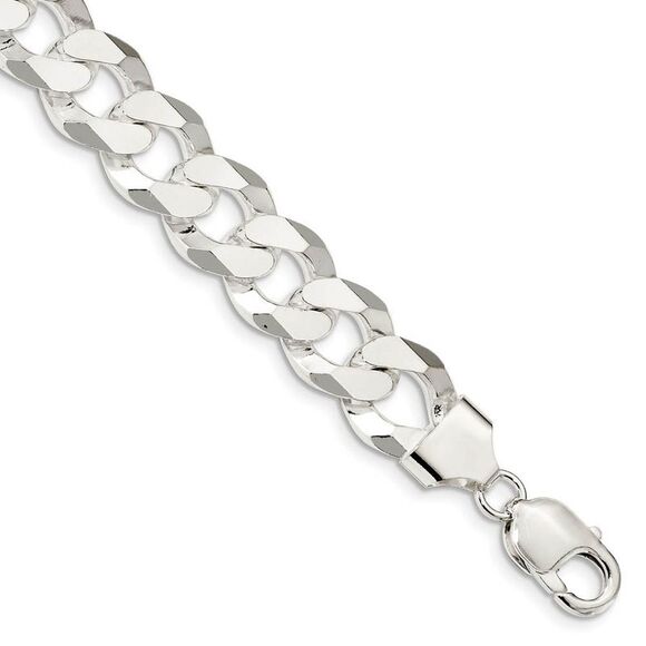 Men's 14mm Sterling Silver Solid Beveled Curb Chain Bracelet 9 Inch